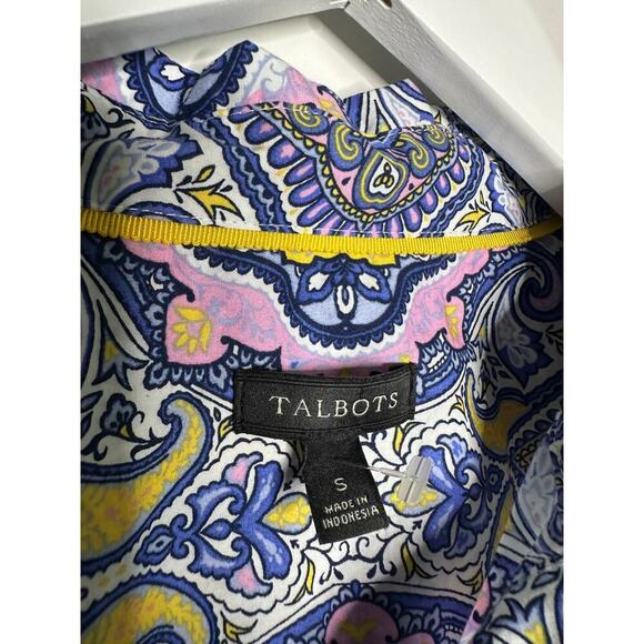 Talbots Size Small Paisley Blue Cotton Button Up Shirt Medallion Print Office - Picture 4 of 9